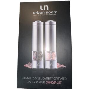 Urban Noon Stainless Steel Battery Operated Salt & Pepper Grinder Set NIB